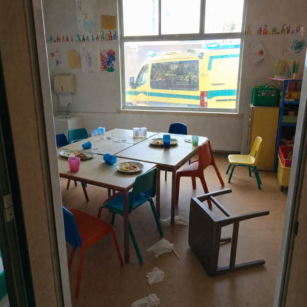 Numa creche cheia de crianças, quem quase morreu não foi uma criança.