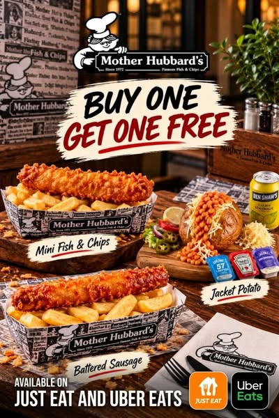 Mother Hubbard's Fish & Chips (Burton) Menu Deals & Prices - Burton upon Trent Delivery - Order with Uber Eats