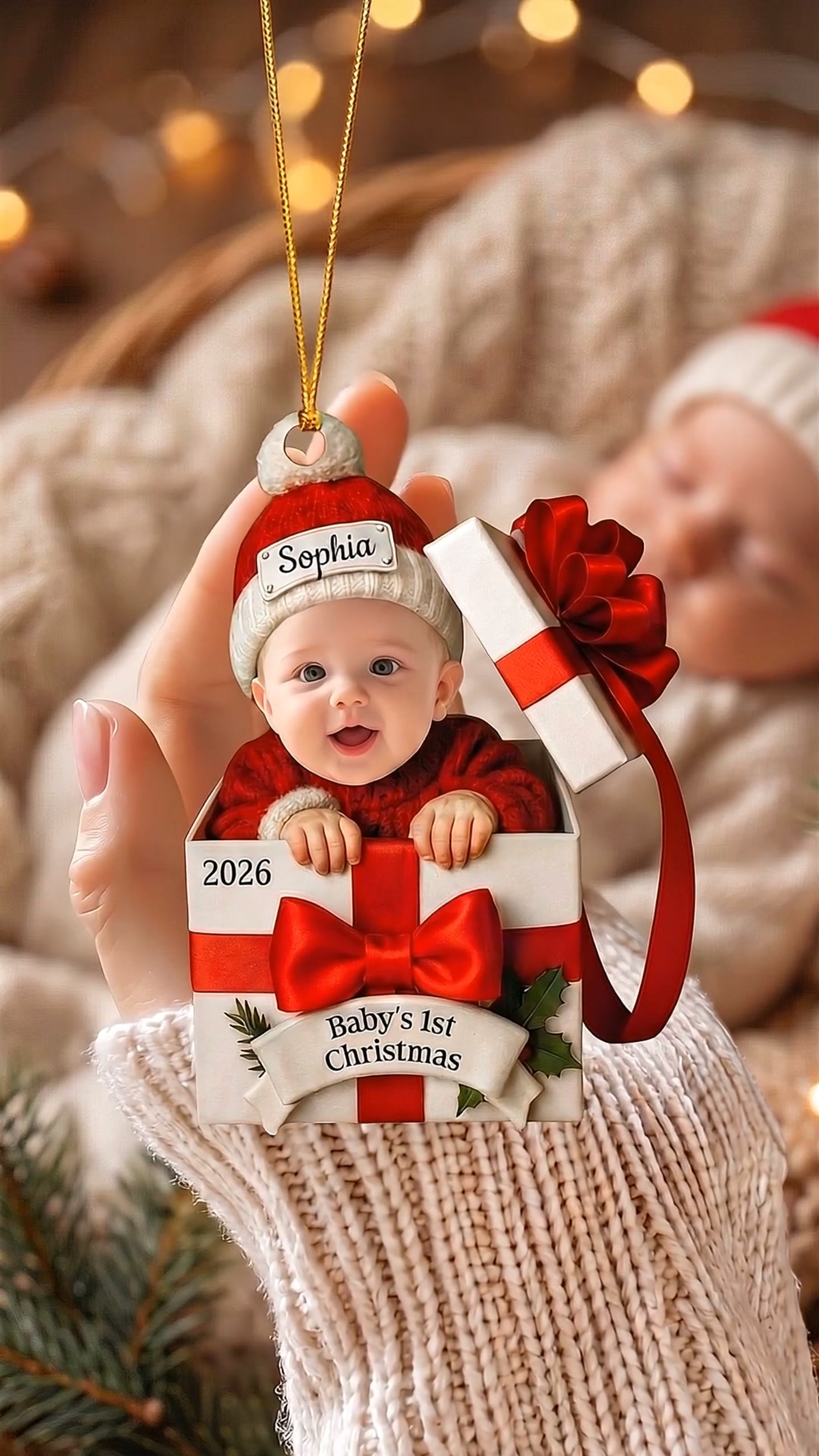 Personalized Baby Photo Christmas Gift Box Ornament