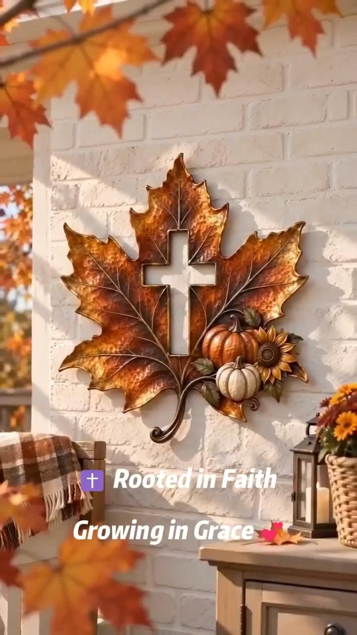 Cross Maple Leaf Fall Metal Wall Decor