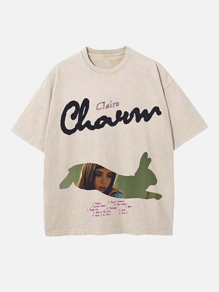 Clairo Print Round Neck T-shirt Apricot-S