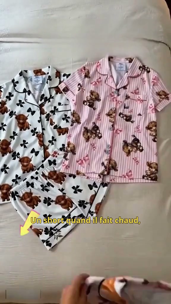 Ensemble de pyjama 3 pièces pour femme à motif vache Highland