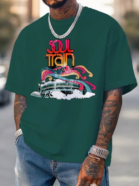 Men's Soul Train Music Print Cotton Casual T-Shirt