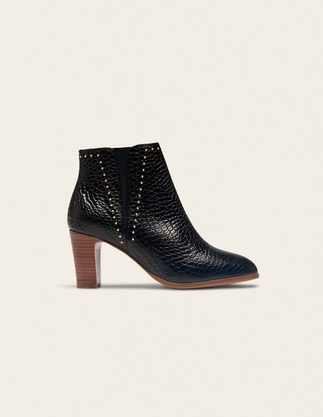 Jeanne H Heeled Ankle boots - Black crocodile leather and studs