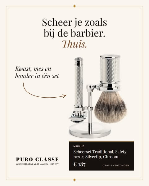 MÜHLE Scheerset Traditional, Safety razor, Silvertip, Chroom