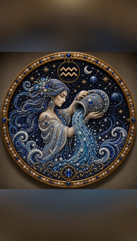 Premium 3D Pearl 12 Zodiac Signs Art Kit | Luxury Flocked Canvas with Scratch-Resistant Non-Fading Pearl Beads DIY Handmade Astrology Deco