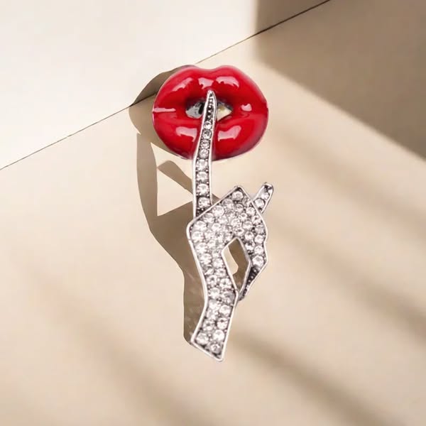 Crystal Red Lip Brooch