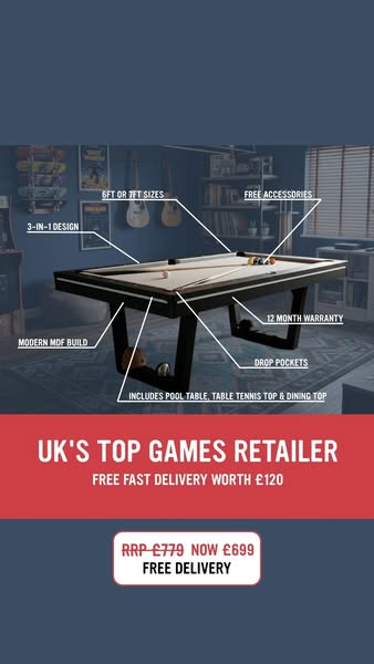 £699 | Signature Keaton Pool Dining & Table Tennis Top