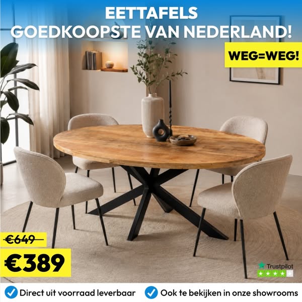 Haluta - Ovale Eetkamertafel Carel Bella - 200 x 100 x 76,5 cm