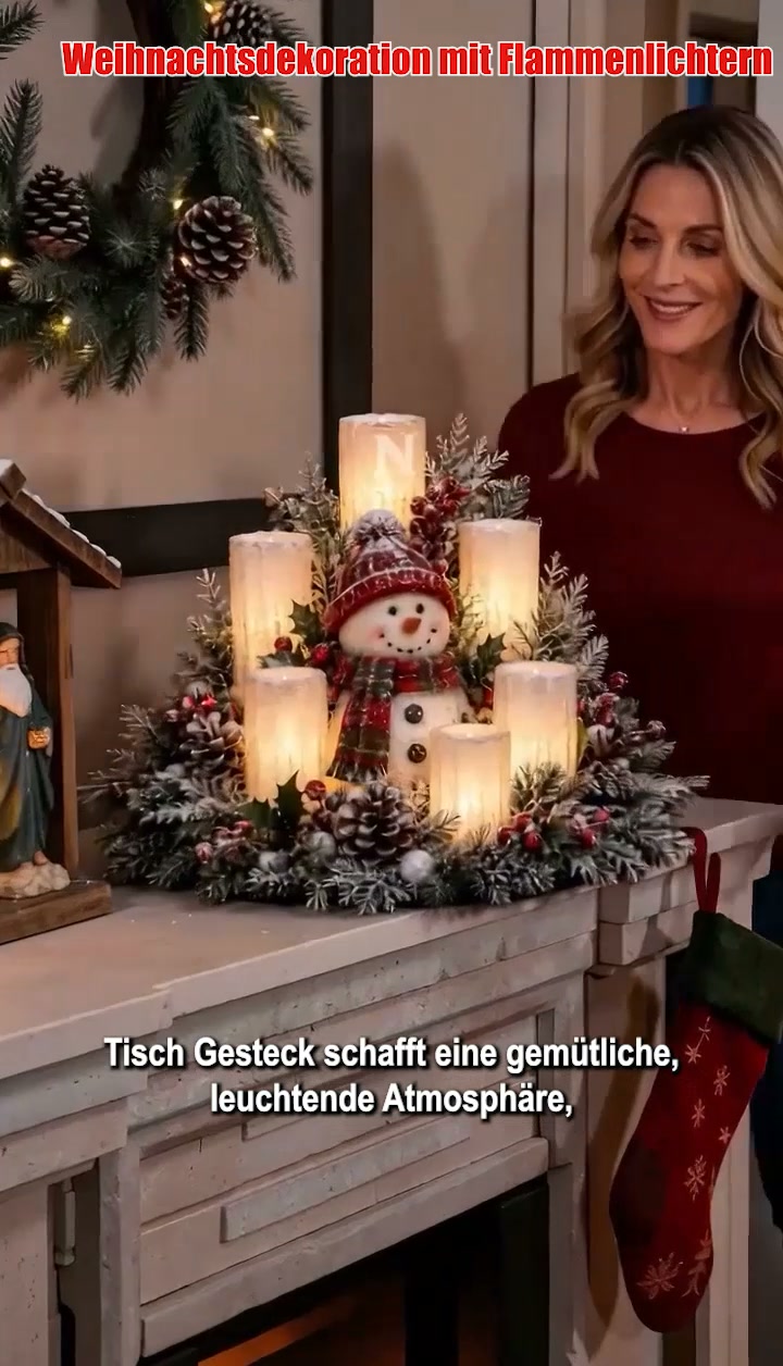 Ein komplettes Weihnachtsgesteck mit warmem Kerzenschein