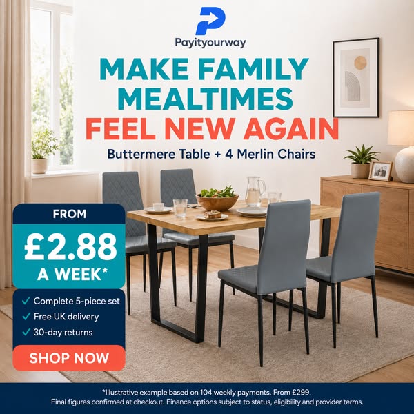 Table and Four Chairs From £2.88 a Week*