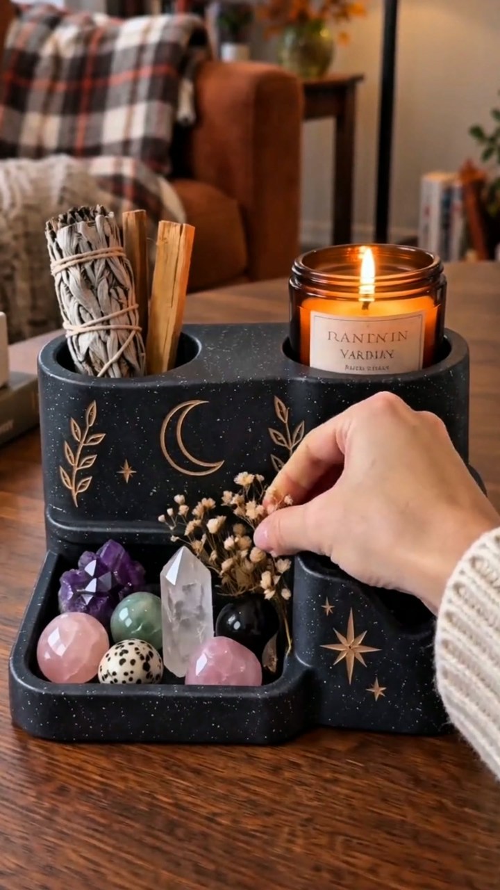 Witchy Altar Organizer – Tarot Card, Crystal, Incense and Candle Holder Tray