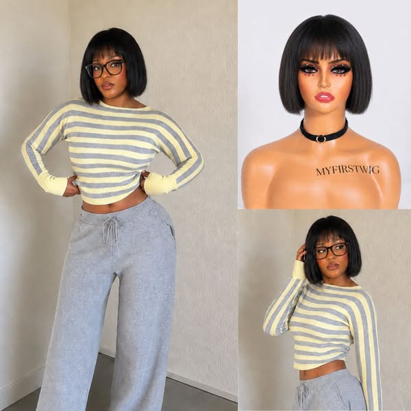 10” Yaki Straight Short Bob Wig with Bangs