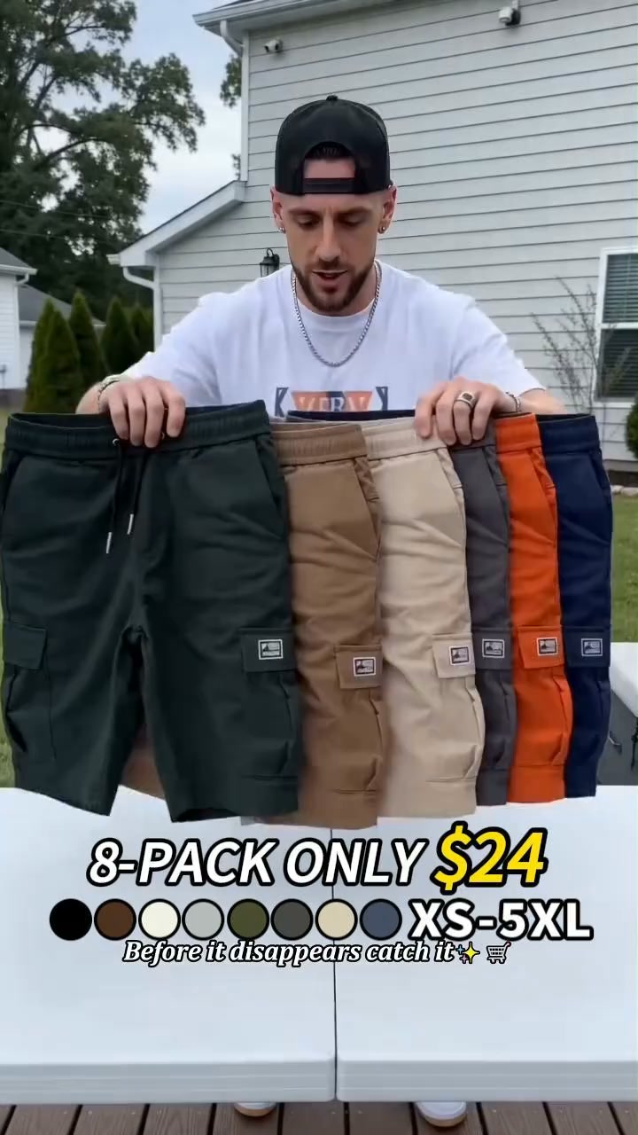 Men's Pockets Drawstring Cargo Shorts