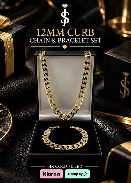 12mm Curb Chain & Bracelet Set - 14k Gold Filled