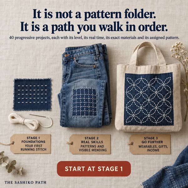 The Sashiko Path — 8 Guides, 120 Patterns, One Calm Method