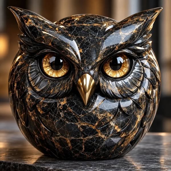 Luxury Guardian Animal Stone Sculpture- Elegant Home Décor & Gift-Ready Art Piece - Owl / Approx. 6" H × 5.5" W × 5" D (15 × 14 × 13 cm