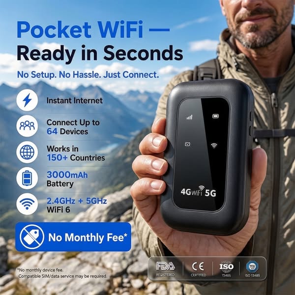 2026 Pocket WiFi — Fast, Portable Internet for Travel, Work & Home B