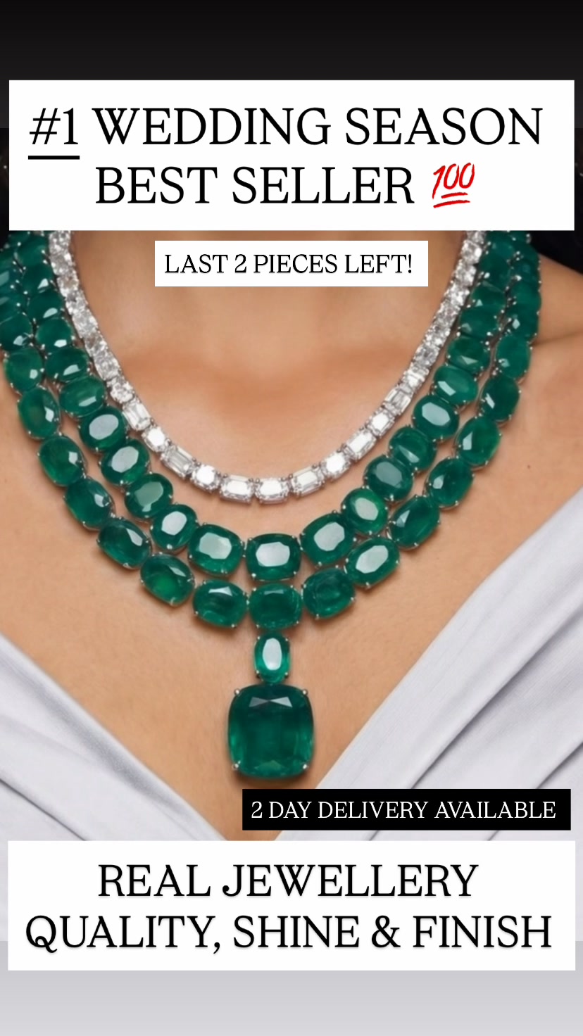 Boulder Emerald Dimond 3 Layer Necklace Set (Necklace & Earrings) - $25