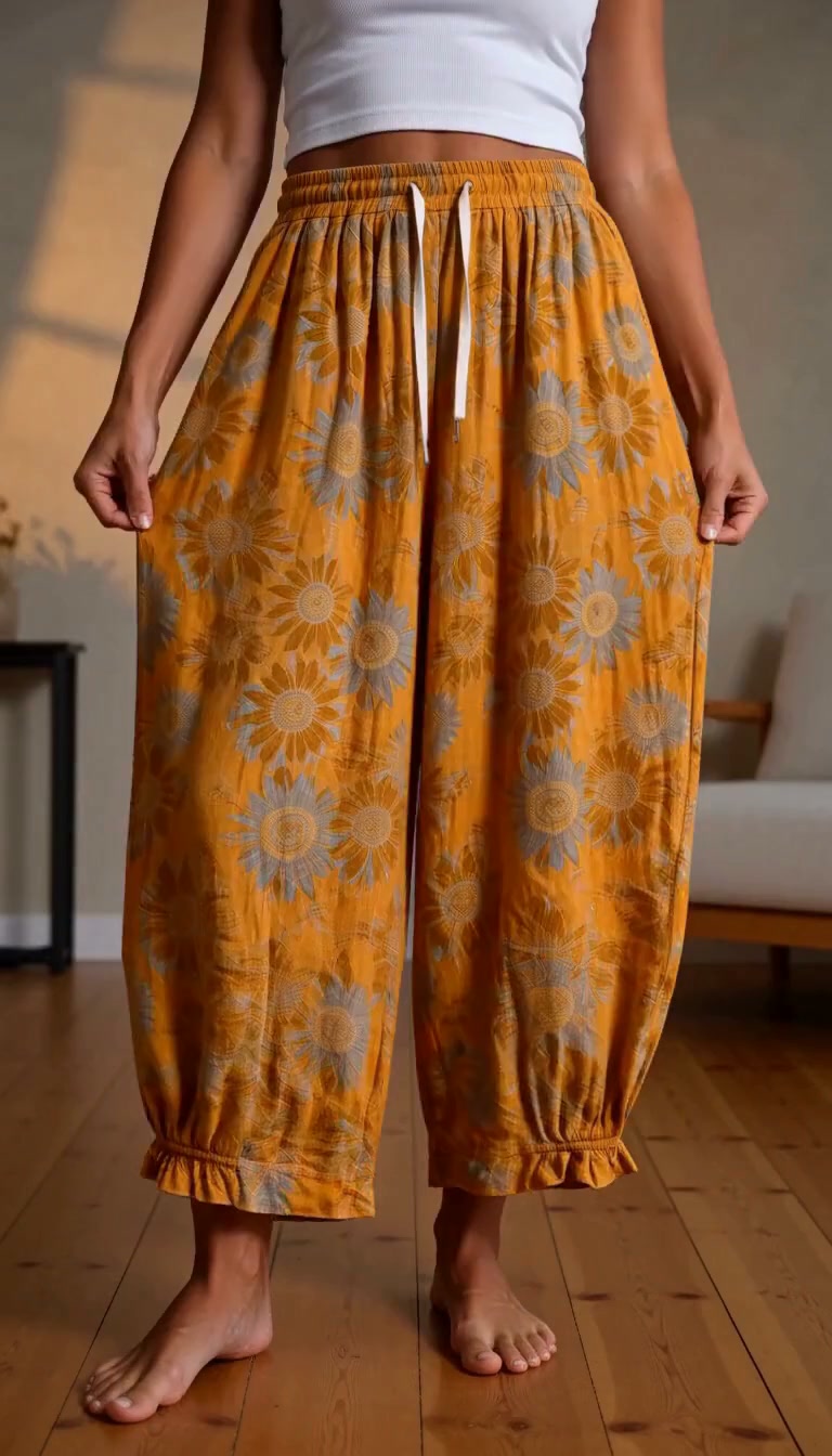 Vintage Sunflower Cotton Lounge Pants