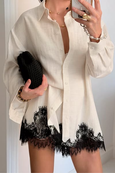 Fouzia Lace Shorts Set In White