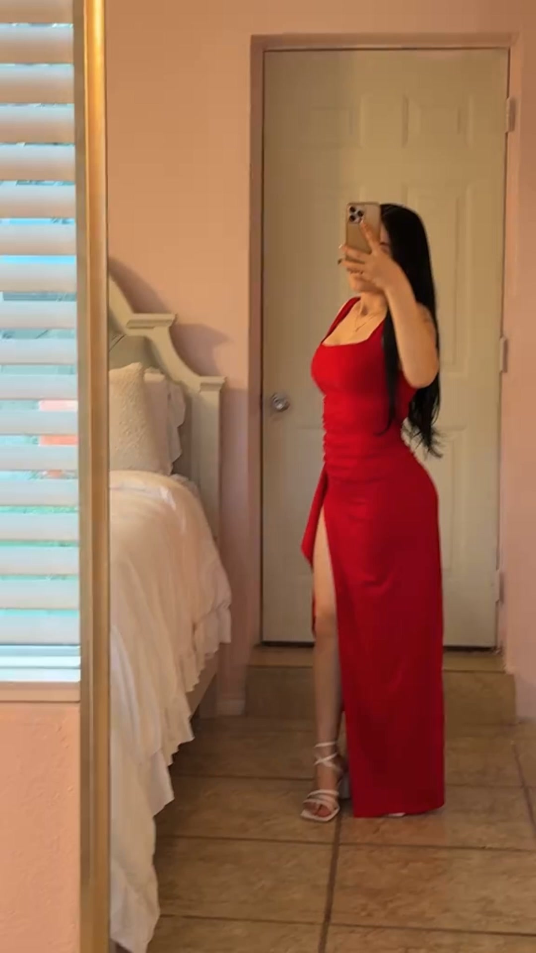 Square-Neck Ruched High-Slit Maxi Dress