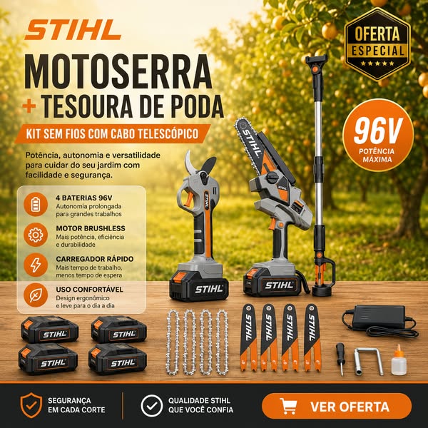 Motosserra elétrica STIHL (motor sem escovas) + podador telescópico (motor sem escovas)