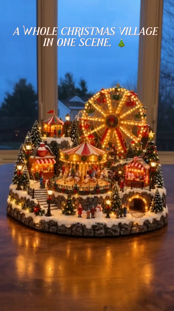 Animated Holiday Train & Ice Rink Scene｜Musical Light‑Up Moving Winter Village Tabletop Decor