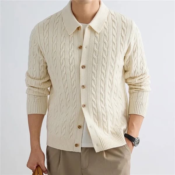 The cardigan with a shirt collar.