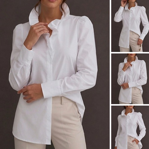 Ruffle Trim Long Sleeve Puff Sleeve Blouse