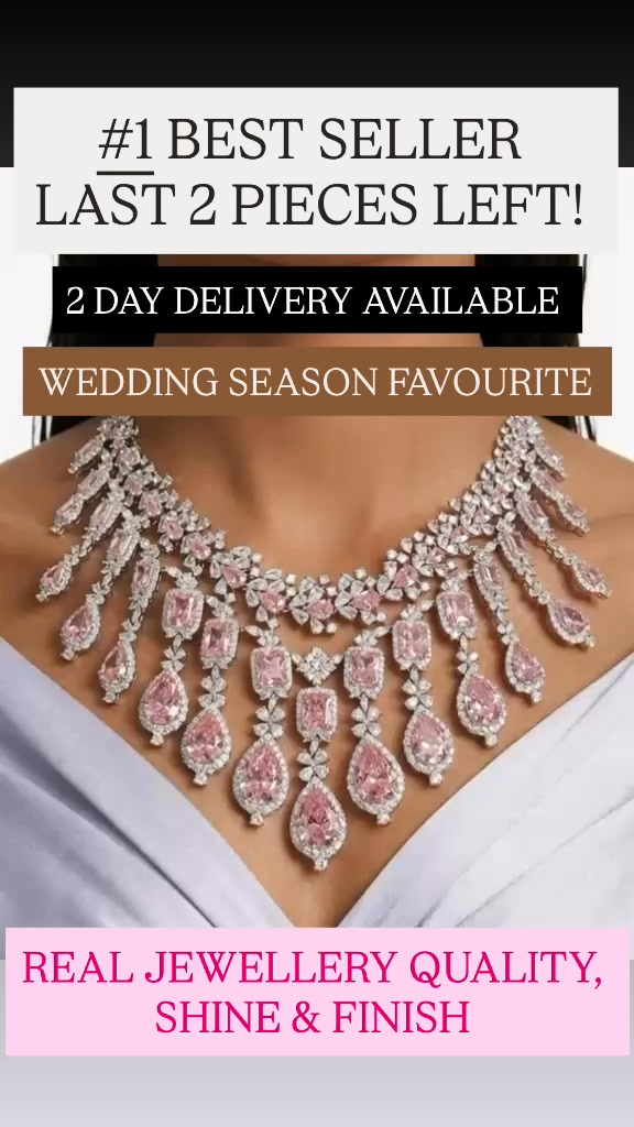 Maharani Amina Pink Diamond & Diamond Necklace Set & Eden Floral Pink & Diamond-Like Zircon Statement Necklace Set (2 Necklaces & 2 Earrings