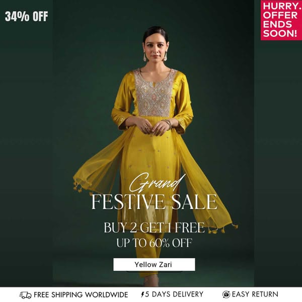 Yellow Zari Embroidered Gajji Silk Kurta Set