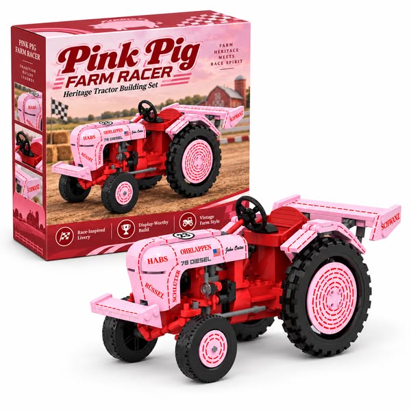 Pink Pig Farm Racer Heritage Tractor Building Set