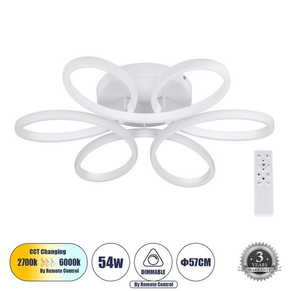 MARGARET 61401 Μοντέρνο Φωτιστικό Οροφής LED 54W 6210lm 360° IP20 Ρυθμιζόμενο Λευκό CCT με Χειριστήριο