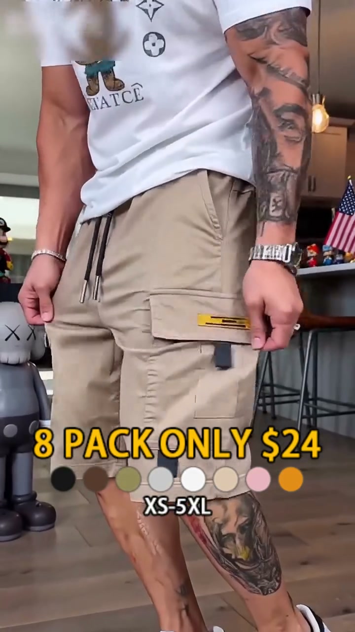 Men’s Pockets Drawstring Cargo Shorts