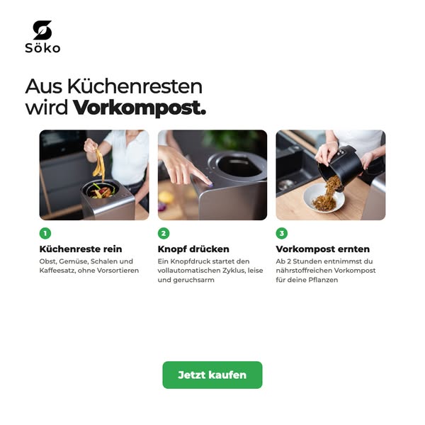 Verwandle Biomüll schon ab 2 Stunden in frische Komposterde mit dem elektrischen Söko Komposter