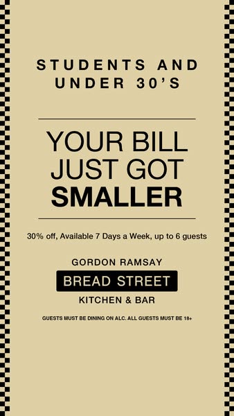 30% off for under 30s at Bread Street Kitchen.