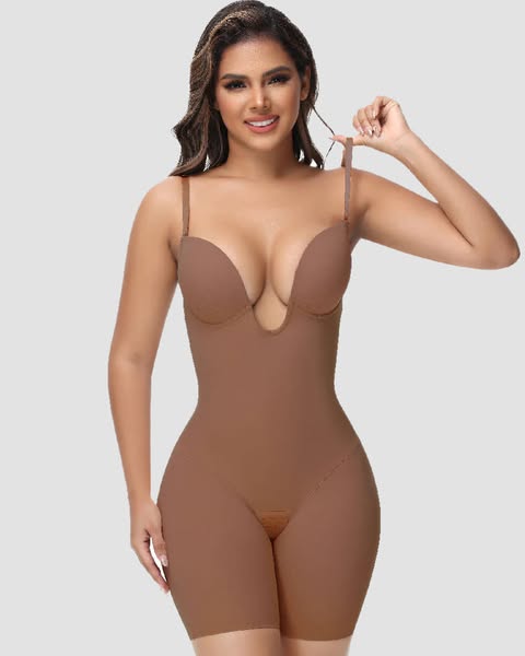 Shapshe® U Plunge Tummy Control Bodysuit with Built-In Bra Peru / XL
