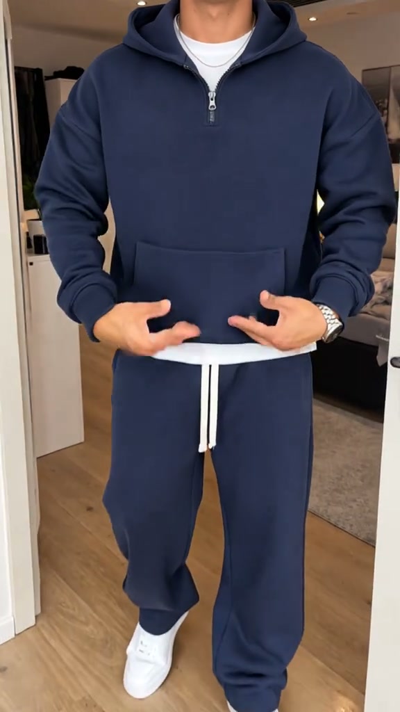 Ensemble à la mode pour homme : sweat à capuche demi-zip et pantalon large
