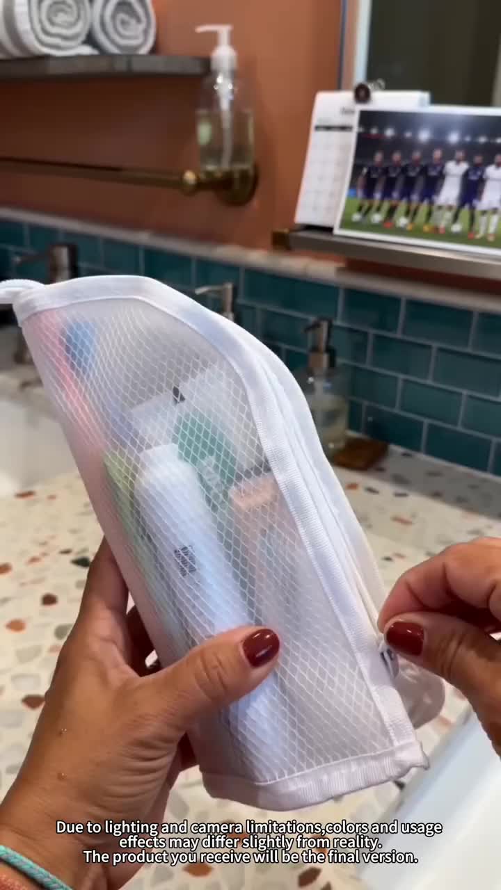 Self-standing toiletries and cosmetics storage bag