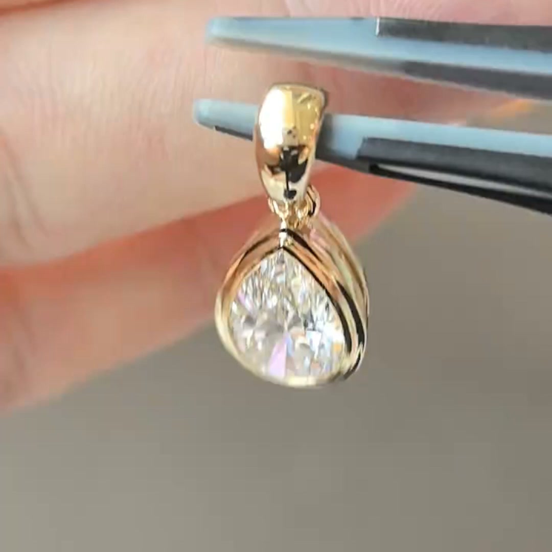 Bezel Pear Moissanite Necklace
