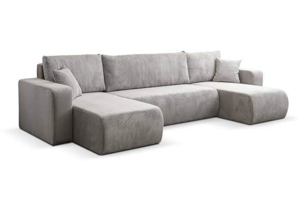 Sofa Luna U w kształcie U, z funkcją spania, z pojemnikiem na pościel, tkanina sztruksowa, jasnoszary