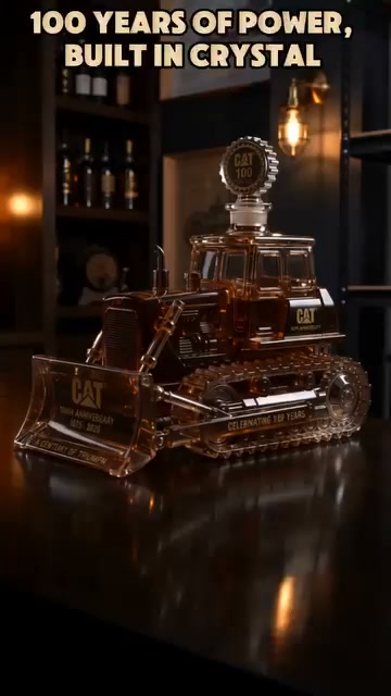 CAT 100th Anniversary Bulldozer Crystal Whiskey Decanter