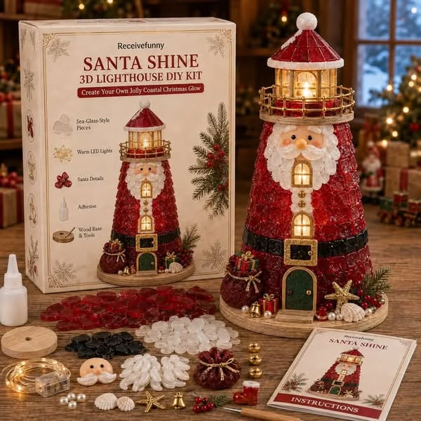 Beginner-Friendly DIY Lighted Christmas Character Sea Glass-Style Lighthouse Kit Collection | Complete Kit with Sea Glass-Style Pieces, LE