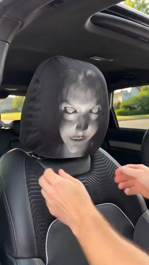 Black car-print headrest cover