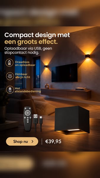 Nieuw! Draadloze Wandlamp met afstandsbediening!
