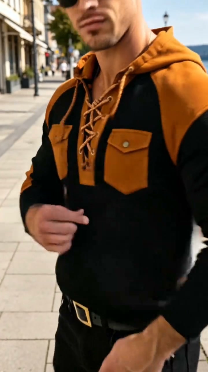 Color Block Lace-Up Hoodie