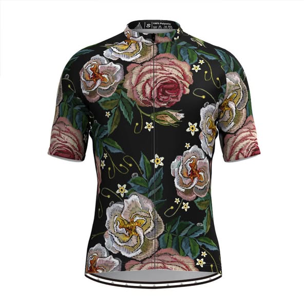 Men's Retro Rose Flower Embroidery Stitches Cycling Jersey V3