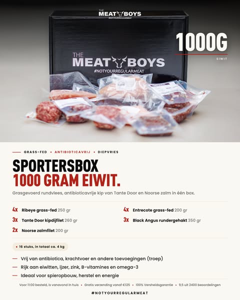4 kg kwaliteitsvlees, 1 kg eiwit voor €120