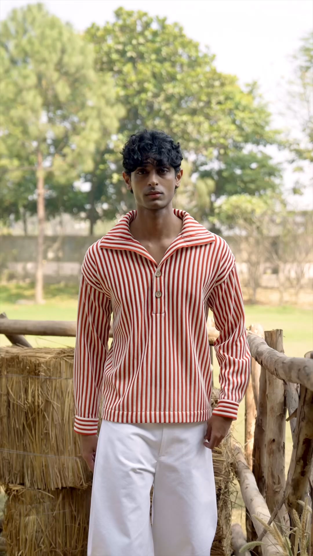 TEXTURED STRIPED POPOVER SHIRT